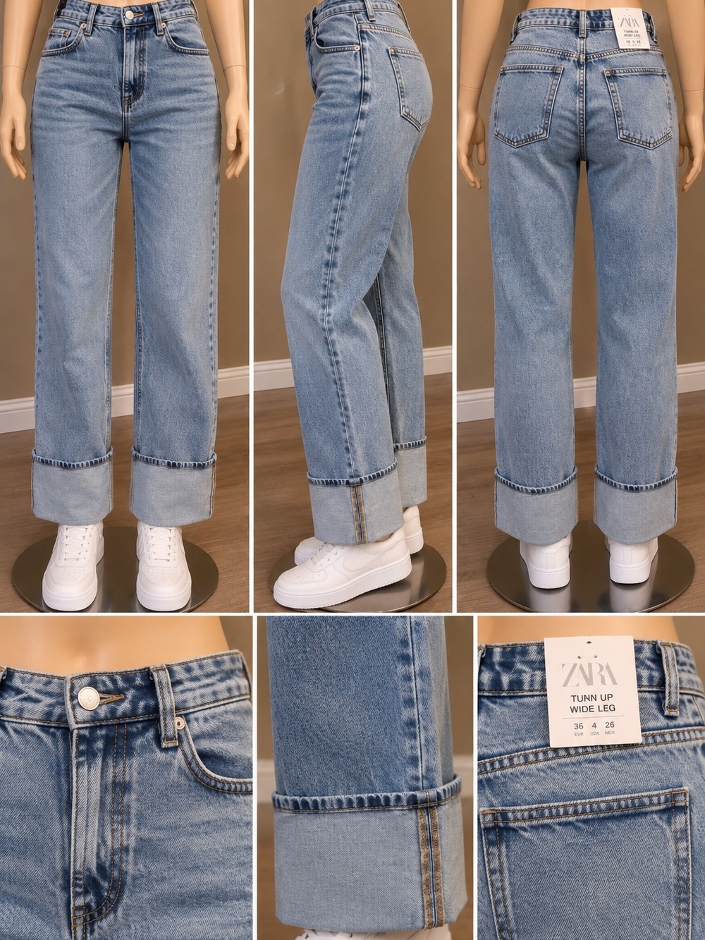 Zara Light Blue Turn-Up Wide Leg Women’s Jeans